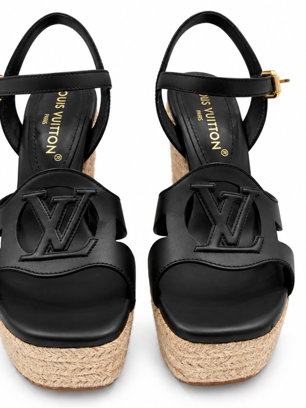 Louis Vuitton Black Leather LV Platform Espadrille Sandals